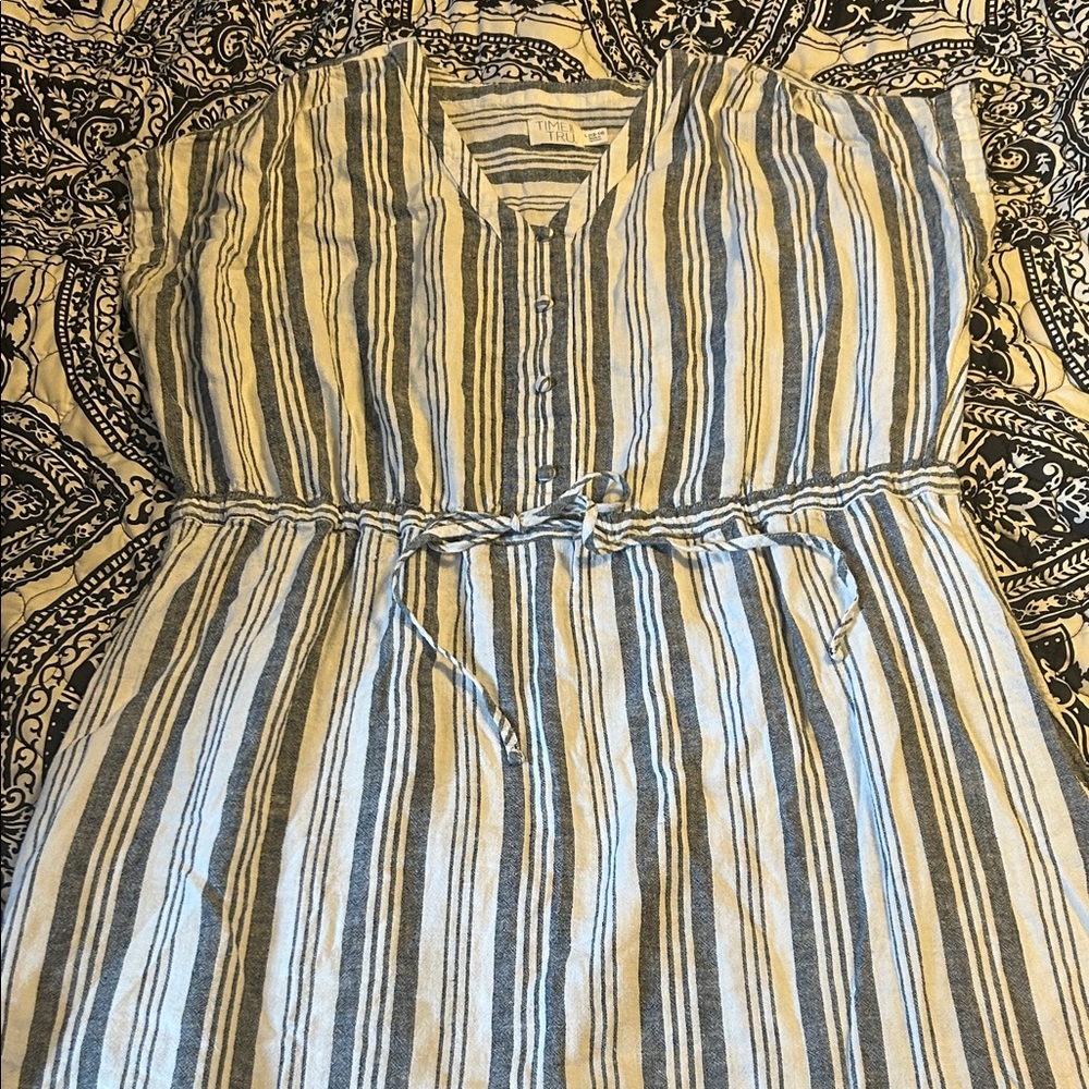 Time and Tru Striped Midi Dress in Blue and White